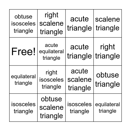 TYPES OF TRIANGLES Bingo Card