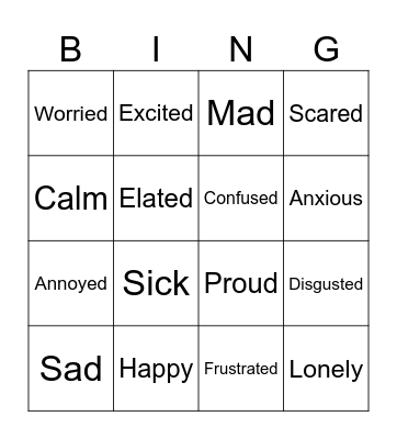 Baby Shark feelings Chart Bingo Card