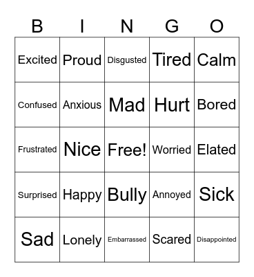 Baby Shark Feelings Chart Bingo Card