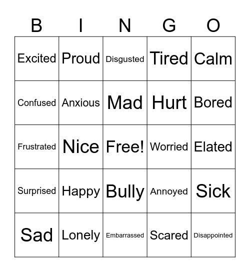 Baby Shark Feelings Chart Bingo Card