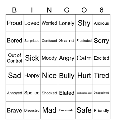Baby Shark feelings chart Bingo Card