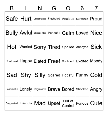 Baby Shark Feelings Chart bingo Card
