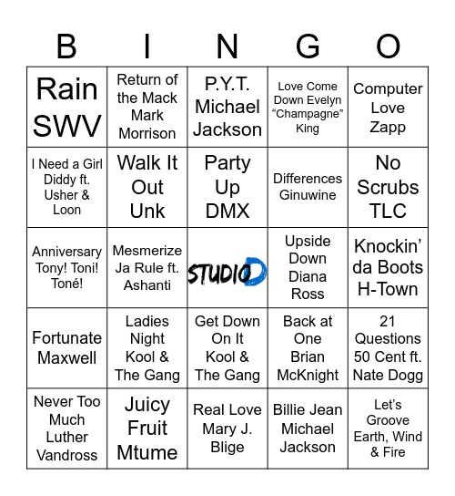 R & B Bingo Card