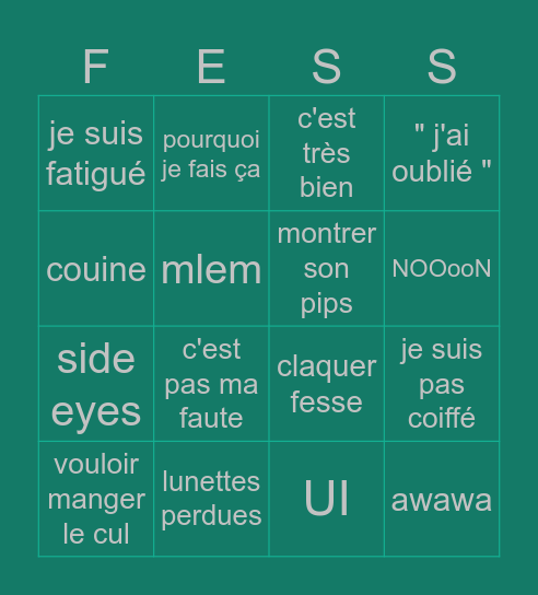 Patate vibe's Bingo Card