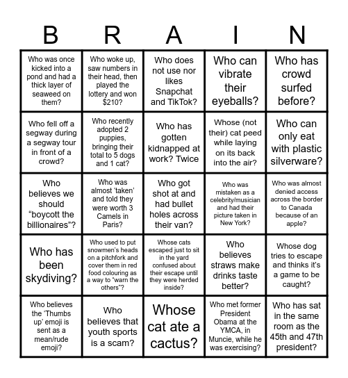 Centerstone Holigans Bingo Card
