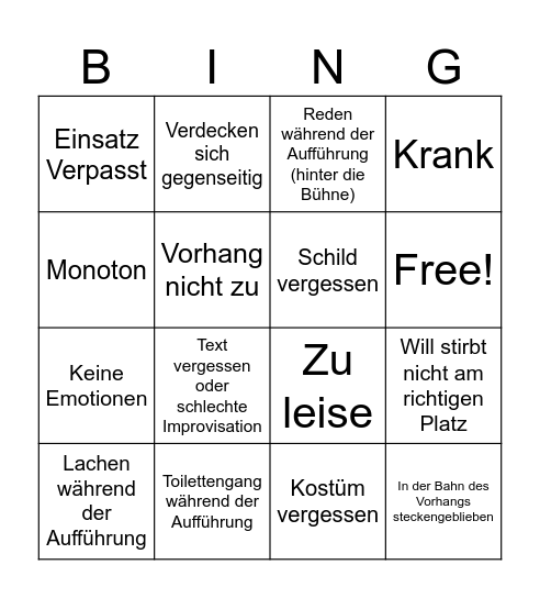 Theater Bingo Card