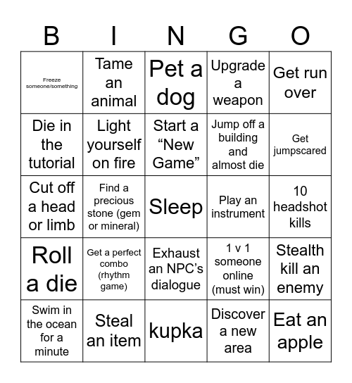 Any Game lockout Bingo Card