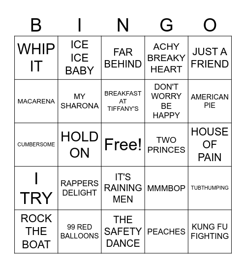 ONE HIT WONDERS UPDATE - BP Bingo Card
