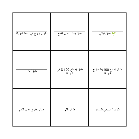 من المزرعة إلى المائدة Bingo Card