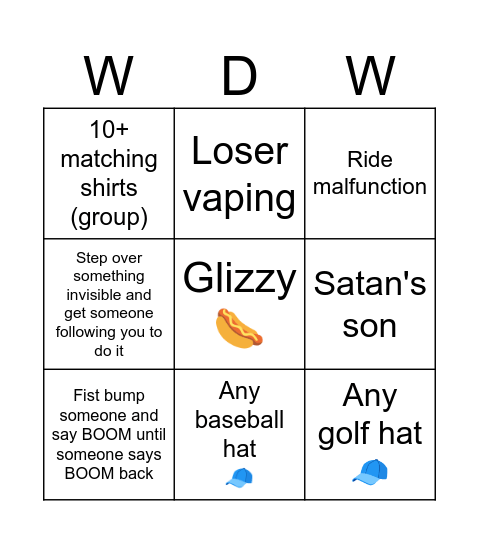 Walt Disney World Bingo Card