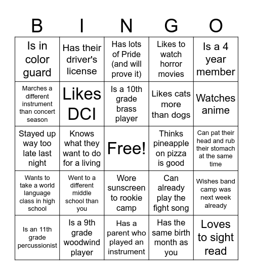 Rookie Camp: Find someone who... Bingo Card