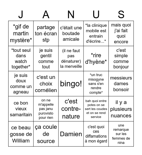 janu Bingo Card