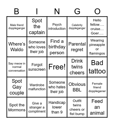 Cruise Bingo Card
