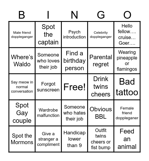 Cruise Bingo Card