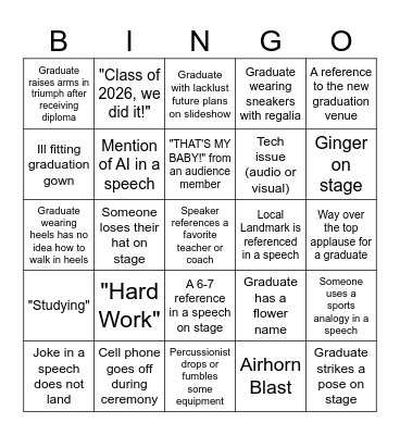Graduation Bingo Card