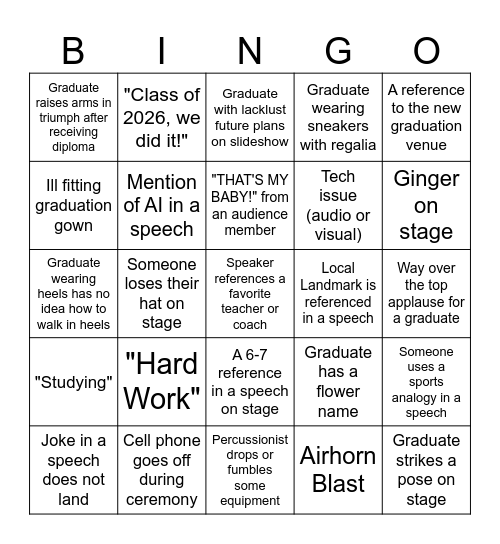 Graduation Bingo Card