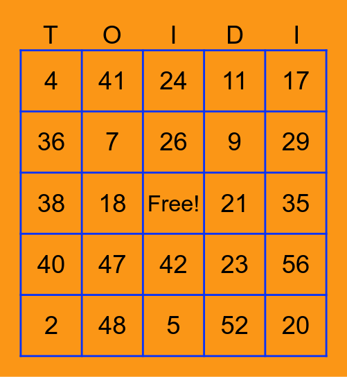 TOIDI Bingo Card