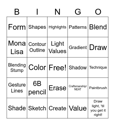 Drawing Vocab Bingo Card