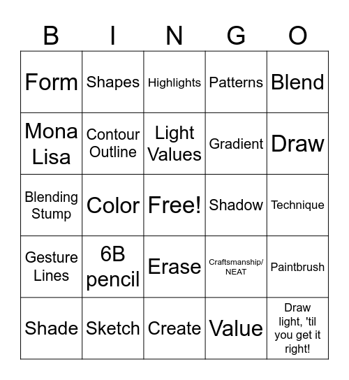 Drawing Vocab Bingo Card