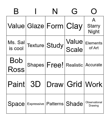 Drawing Vocab Bingo Card