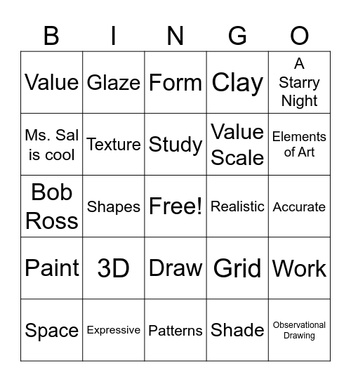 Drawing Vocab Bingo Card
