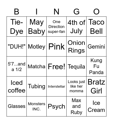 All About The Birthday Girl Bingo Card