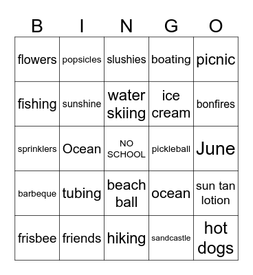 School's Out For Summer Bingo Card
