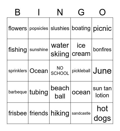 School's Out For Summer Bingo Card