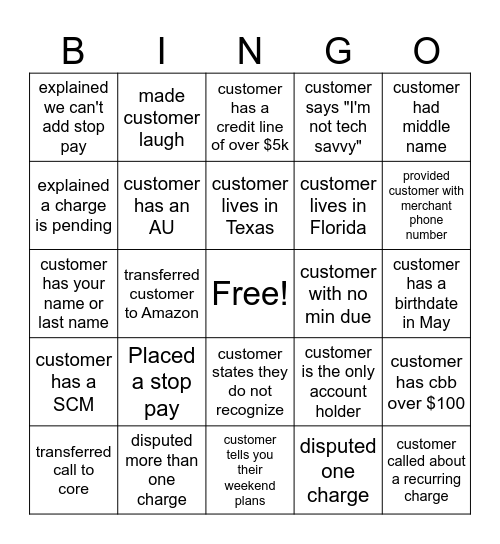 Billing Bingo Card