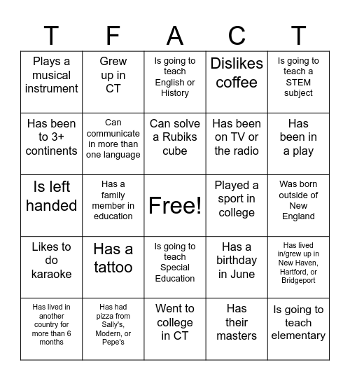ICM Welcome Breakfast Bingo Card