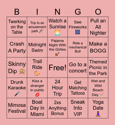 Summer Bingo Bucket List Bingo Card