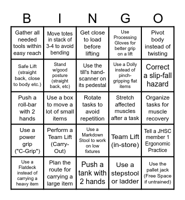 June H&S (Strains & Sprains) Name:_______________________ Bingo Card
