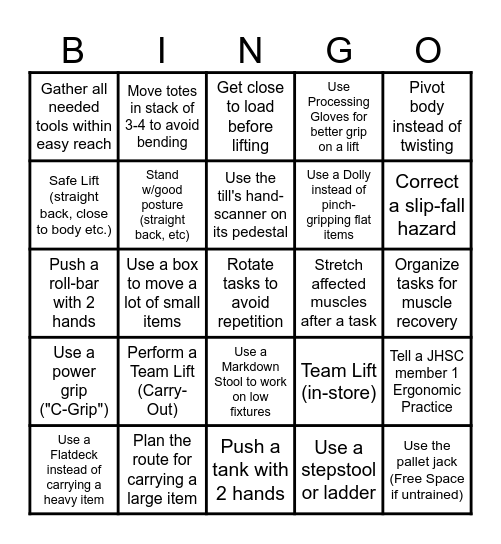 June H&S (Strains & Sprains) Name:_______________________ Bingo Card