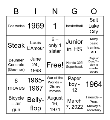 Grandpa - 80 Birthday Bingo Card