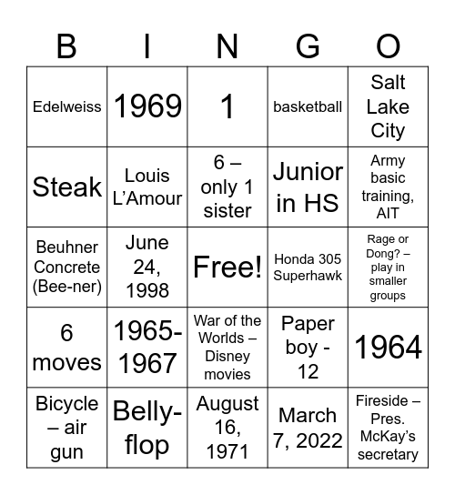 Grandpa - 80 Birthday Bingo Card