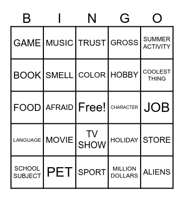 Conversation Bingo Card