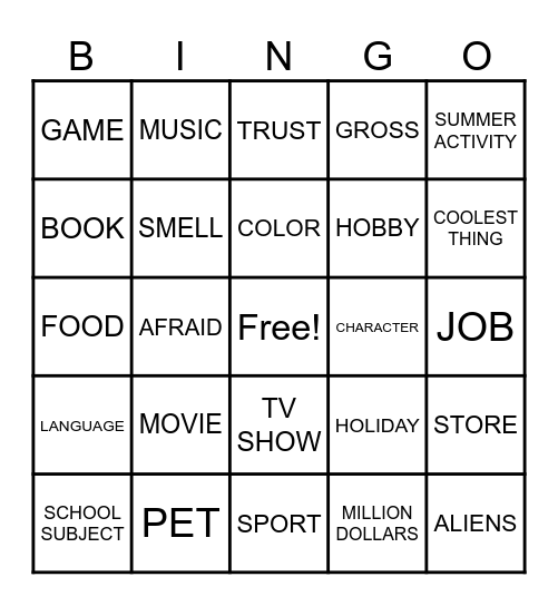 Conversation Bingo Card