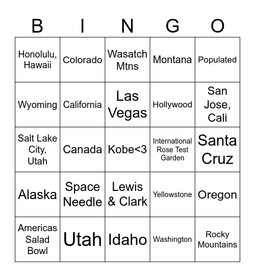 WESTO Bingo Card