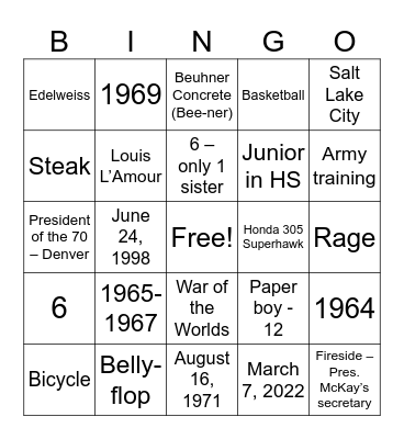 Grandpa 80th Birthday Bingo Card