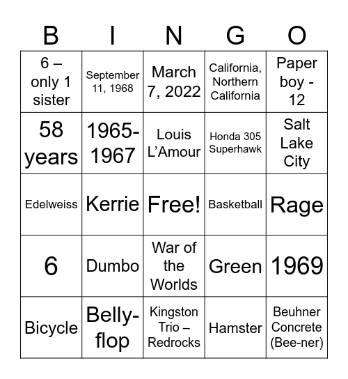 Grandpa 80th Birthday Bingo Card