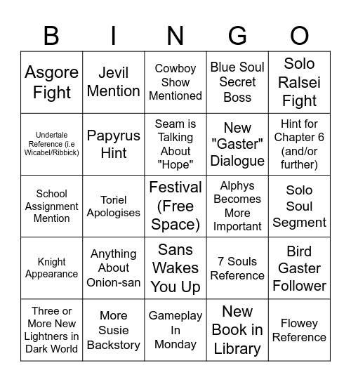 Deltarune Chapter 5 Bingo Card