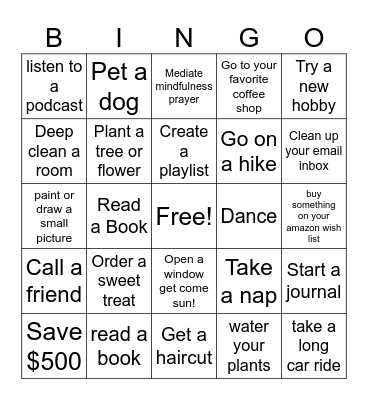 Self-Care BINGO Card