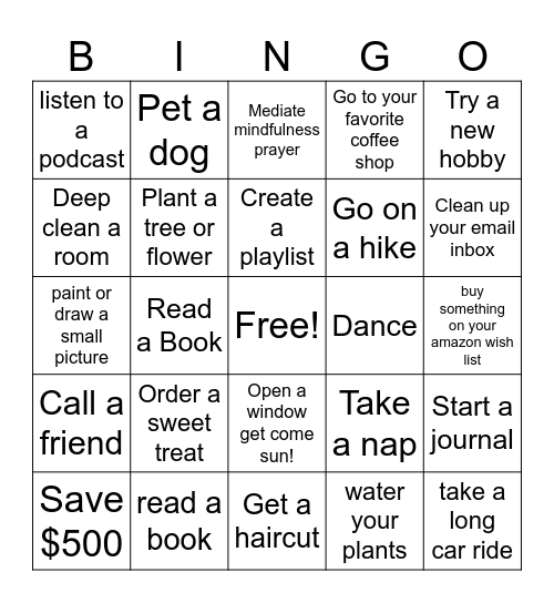 Self-Care BINGO Card
