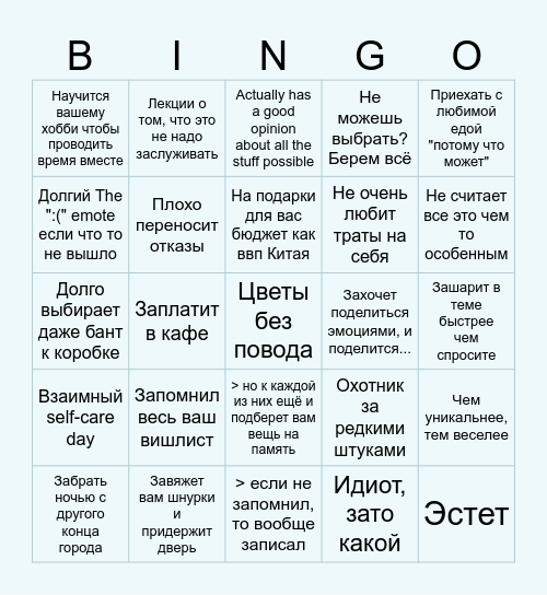Oh no... базовый минимум! Бинго Bingo Card