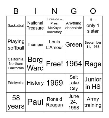 Grandpa 80th Birthday Bingo Card
