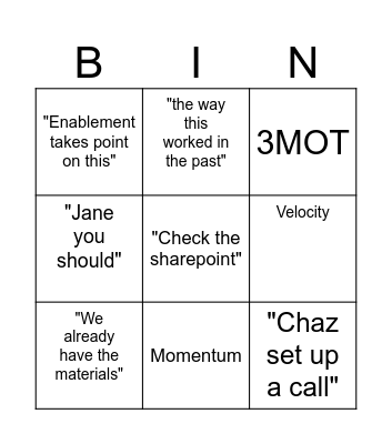 Sales Success "Vision" Bingo Card