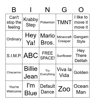 MUSIC BINGO Card