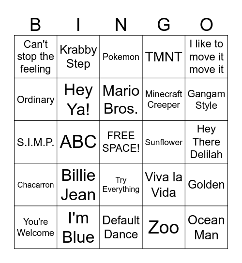 MUSIC BINGO Card
