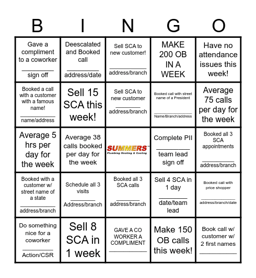 Summers CSR BINGO!!! Bingo Card