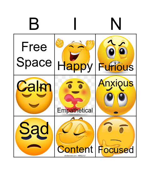 Emotion Words Bingo Card